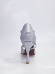 Carica immagine nella Galleria, Melany QC (45R QC) - Scarpa da donna in Glitter Argento con Retina Cinturino incrociato al collo piede e Tacco Rocchettino