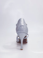 Carica immagine nella Galleria, Melany QC (45R QC) - Scarpa da donna in Glitter Argento con Retina Cinturino incrociato al collo piede e Tacco Rocchettino Wishdance