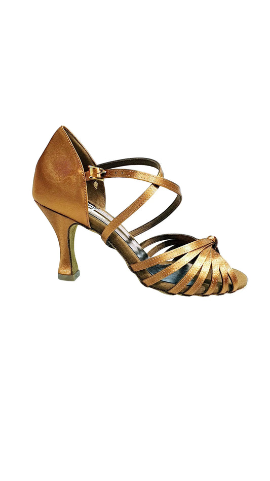 Scarpa da ballo Wishdance Fabiana 205/7 in raso di seta bronzo con tacco a rocchetto, elegante e comoda per danzare.