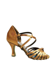 Carica immagine nella Galleria, Fabiana (205/7) - Scarpa da Ballo Basica da Donna Raso Seta Bronzo con Tacco a Rocchetto
