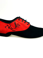 Carica immagine nella Galleria, Esteban (MS07) KIMA - Stringata da Uomo chiusura Mod. Oxford in Camoscio Nero e Camoscio rosso Ricamo Kima Nero Forma Tonda