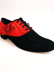 Carica immagine nella Galleria, Esteban (MS07) KIMA - Stringata da Uomo chiusura Mod. Oxford in Camoscio Nero e Camoscio rosso Ricamo Kima Nero Forma Tonda