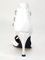 Carica immagine nella Galleria, MILITE Silver (460PW) - Sandalo da Donna in Pelle Bianca con Elastici Argento e Tacco a spillo laminato Argento