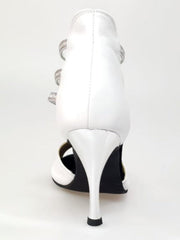 Carica immagine nella Galleria, MILITE Silver (460PW) - Sandalo da Donna in Pelle Bianca con Elastici Argento e Tacco a spillo laminato Argento Wish Dance Shop