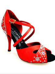 Load image into Gallery viewer, Consuelo Plus QC (32QC SW Plus) - Women's shoe Red Silk Satin with Swarovski Boreal Cross strap on the instep