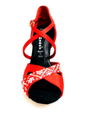 Load image into Gallery viewer, Consuelo Plus QC (32QC SW Plus) - Women's shoe Red Silk Satin with Swarovski Boreal Cross strap on the instep