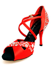 Load image into Gallery viewer, Consuelo Plus QC (32QC SW Plus) - Women's shoe Red Silk Satin with Swarovski Boreal Cross strap on the instep