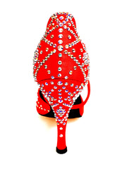 Load image into Gallery viewer, Consuelo Plus QC (32QC SW Plus) - Women's shoe Red Silk Satin with Swarovski Boreal Cross strap on the instep