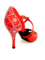 Load image into Gallery viewer, Consuelo Plus QC (32QC SW Plus) - Women's shoe Red Silk Satin with Swarovski Boreal Cross strap on the instep