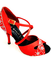 Load image into Gallery viewer, Consuelo Plus QC (32QC SW Plus) - Women's shoe Red Silk Satin with Swarovski Boreal Cross strap on the instep