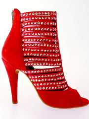 Load image into Gallery viewer, Elizabeth Plus - Sandalo da Donna a Tronchetto con zip beige in Camoscio Rosso e Swarovski Boreali