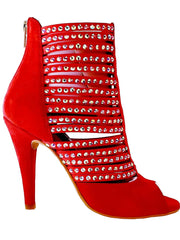 Carica immagine nella Galleria, Elizabeth Plus - Sandalo da Donna a Tronchetto con zip beige in Camoscio Rosso e Swarovski Boreali Wish Dance Shop