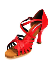 Load image into Gallery viewer, Fabiana (205/7) - Seven Bands Red Silk Satin Basic Dance Shoe with Red Enamel Spool Heel