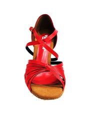 Carica immagine nella Galleria, Fabiana (205/7) - Scarpa da Ballo Basica da Donna Raso Seta Rosso Sette Fascette con Tacco a Rocchetto Smaltato Rosso
