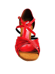 Carica immagine nella Galleria, Fabiana (205/7) - Scarpa da Ballo Basica da Donna Raso Seta Rosso Sette Fascette con Tacco a Rocchetto Smaltato Rosso Wish Dance Shop