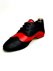 Carica immagine nella Galleria, Billie Diablo - Scarpa Jazz Plus avanti e Sottolacci Glitter nero restante Pelle Rossa