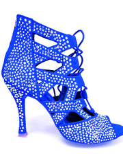 Load image into Gallery viewer, Olimpya Extra Plus - Sandalo a Tronchetto in Camoscio Blu Royal e Swarovski Boreali