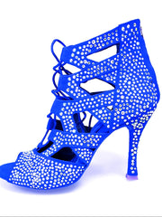 Load image into Gallery viewer, Olimpya Extra Plus - Sandalo a Tronchetto in Camoscio Blu Royal e Swarovski Boreali