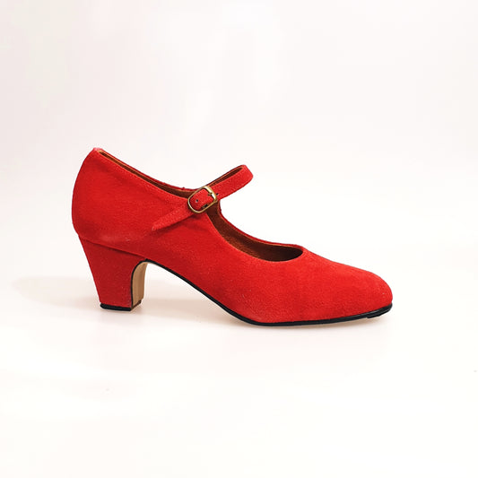 Scarpa da flamenco Carmen in camoscio rosso con chiodi ribattuti a mano, elegante scarpa decoltè Wish Dance Shop