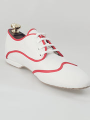 Carica immagine nella Galleria, Billie Caribe - Scarpa Jazz Plus in Pelle Bianca Profilo Rosso