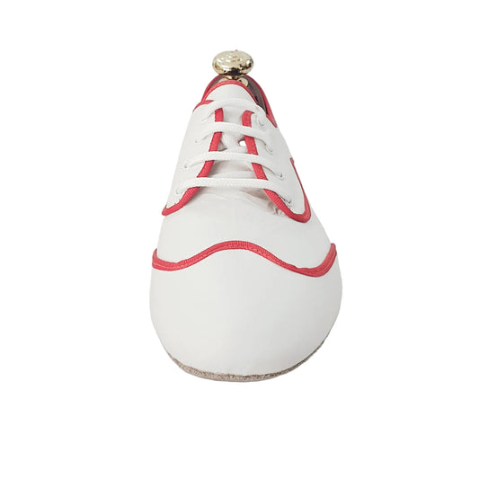 Scarpa jazz Billie Caribe in pelle bianca con profilo rosso, design elegante e dettagli raffinati.