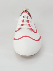 Carica immagine nella Galleria, Billie Caribe - Scarpa Jazz Plus in Pelle Bianca Profilo Rosso