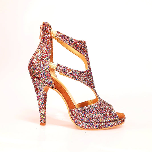 Sandalo da donna Wish Dance Shop Nina Kristall con plateau in cristalli multicolor, tacco a spillo largo e fodera in pelle