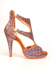 Carica immagine nella Galleria, Sandalo da donna Wish Dance Shop Nina Kristall con plateau in cristalli multicolor, tacco a spillo largo e fodera in pelle
