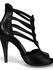 Carica immagine nella Galleria, Lilith Zip (460ZIP) - Sandalo da Donna in Pelle Nera con Zip sul Tallone Elastici Neri Wish Dance Shop