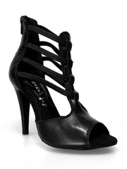 Carica immagine nella Galleria, Lilith Zip (460ZIP) - Sandalo da Donna in Pelle Nera con Zip sul Tallone Elastici Neri Wish Dance Shop