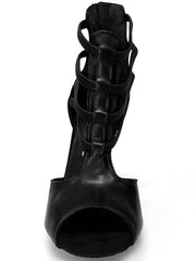 Carica immagine nella Galleria, Lilith Zip (460ZIP) - Sandalo da Donna in Pelle Nera con Zip sul Tallone Elastici Neri Wish Dance Shop