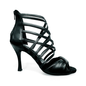 Natalia (360) - Sandalo Alto da Donna in Pelle Nera Tacco a Rocchettino squadrato sottile rivestito in pelle nera