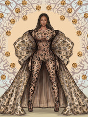 Carica immagine nella Galleria, Jenny (18/06) - Scarpa in seta Beige disegno Laserato Leopardo con dettagli e cinturini in Vernice Nera Tacco a Spillo Smaltato Nero