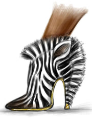Carica immagine nella Galleria, Night Zebra (460PW) - Sandalo da Donna in Camoscio Nero elastici neri con Tallone in Raso seta Zebrato e tacco a spillo rivestito in raso seta zebrato Wish Dance Shop
