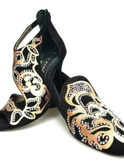 Carica immagine nella Galleria, Daniel SW (MS20) - Mocassino in Camoscio Nero con Disegno in Raso Seta Oro + Swarovski Boreali Forma Lunga Wish Dance Shop