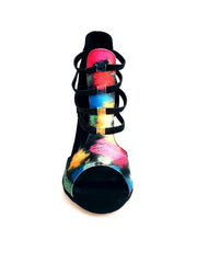 Carica immagine nella Galleria, Iris Fantasy Black (460PW) - Sandalo da Donna in Tessuto Picasso Nero con Tallone in Camoscio Nero ed Elastici e Tacco a spillo smaltato Nero Wish Dance Shop