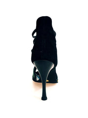 Carica immagine nella Galleria, Iris Fantasy Black (460PW) - Sandalo da Donna in Tessuto Picasso Nero con Tallone in Camoscio Nero ed Elastici e Tacco a spillo smaltato Nero Wish Dance Shop