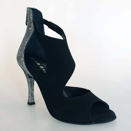 Scarpa donna Desiré in camoscio nero e multicolor con dettagli argentati, elegante sandal in stile wish dance shop.
