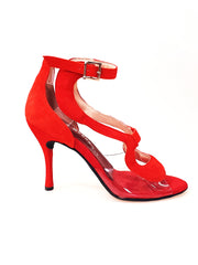 Load image into Gallery viewer, Angela - Woman's Sandal in Red Suede with Plexiglass Parts