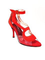 Load image into Gallery viewer, Angela - Woman's Sandal in Red Suede with Plexiglass Parts