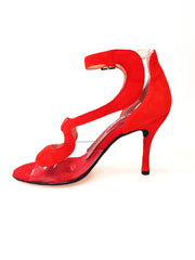 Load image into Gallery viewer, Angela - Woman's Sandal in Red Suede with Plexiglass Parts