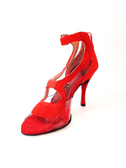 Load image into Gallery viewer, Angela - Woman's Sandal in Red Suede with Plexiglass Parts
