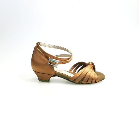 Scarpa da ballo Wishdance Annette QB bambina in raso bronzo con fascette e cinturino doppio sulla caviglia.