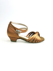 Carica immagine nella Galleria, Annette QB (28QB) - Scarpa da Ballo Basica da Bambina in raso bronzo Nodino con 6 fascette e cinturino doppio sulla caviglia Wishdance