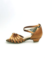 Carica immagine nella Galleria, Annette QB (28QB) - Scarpa da Ballo Basica da Bambina in raso bronzo Nodino con 6 fascette e cinturino doppio sulla caviglia Wishdance