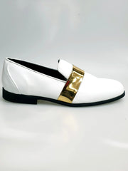 Carica immagine nella Galleria, Jackson (PJ) - Mocassino in Vernice Bianca e Fascia Oro Foderato in Vera Pelle Italiana Wish Dance Shop