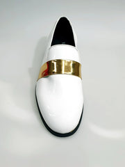 Carica immagine nella Galleria, Jackson (PJ) - Mocassino in Vernice Bianca e Fascia Oro Foderato in Vera Pelle Italiana Wish Dance Shop