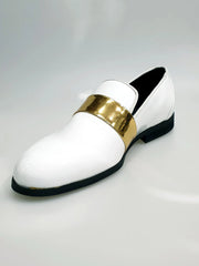 Carica immagine nella Galleria, Jackson (PJ) - Mocassino in Vernice Bianca e Fascia Oro Foderato in Vera Pelle Italiana Wish Dance Shop