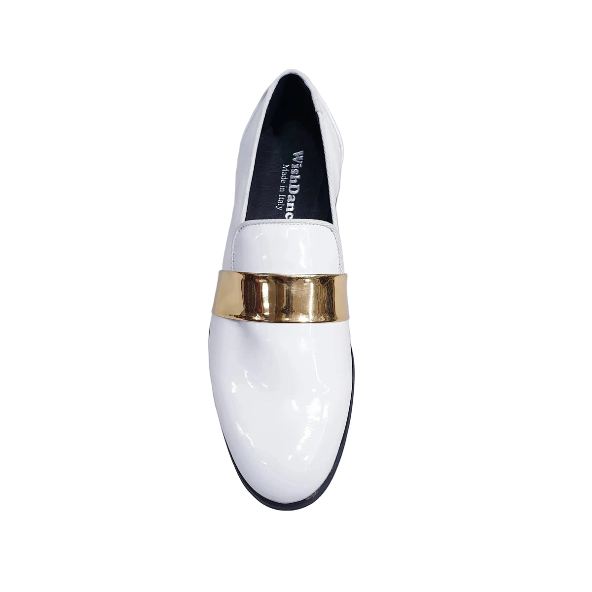 Mocassino in Vernice Bianca Wish Dance, oro, dettaglio finitura