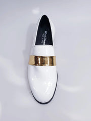 Carica immagine nella Galleria, Jackson (PJ) - Mocassino in Vernice Bianca e Fascia Oro Foderato in Vera Pelle Italiana Wish Dance Shop